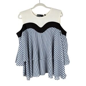 P. Luca Milano Women's Off The Shoulder Gingham Tiered Ruffle Blouse Size L NEW